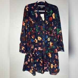 NWI ECI New York floral print v neck tie front‎ detailed midi dress